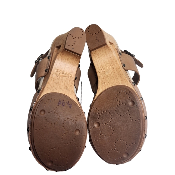 New Dansko Thea women's nuetral Veg leather wooden cutout heel clogs sandals 5.5 - Picture 10 of 11